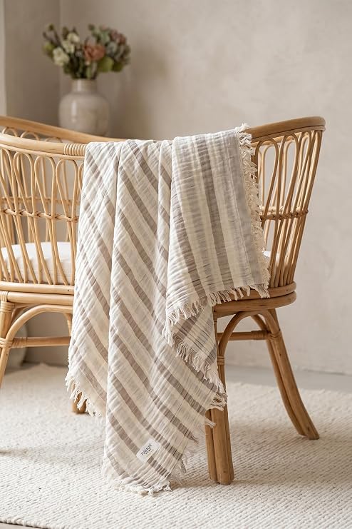 Çift Katlı Müslin Bebek Pike Örtü Yenidoğan Battaniyesi 85X95 cm Bebek Pikesi Puset Örtüsü Bej