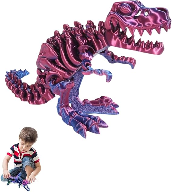 3D Printed Dinosaur Bones - Articulated T-Rex Skeleton Fidget Toy for Home Office Decor, Poseable T-Rex with Flexible Joints for Stress Relief and Anxiety (Purple)