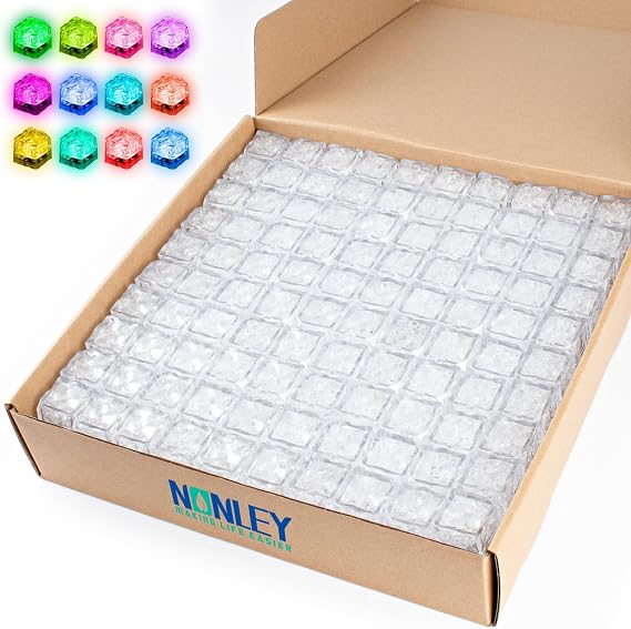 Nonley Light Up Ice Cubes Bulk, 200PCS Led Ice Cubes for Drinks with Changing Lights, IP67 Waterproof Reusable Glowing Flashing Ice Cube for Club Bar Party Wedding Decor (Multicolor)