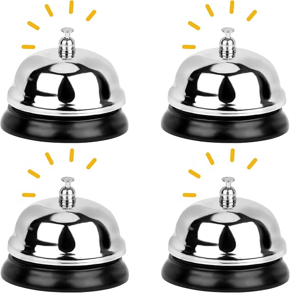 Belle Vous Service Bell (4 Pack) - Metal Desk Call Bell for Reception & Counter