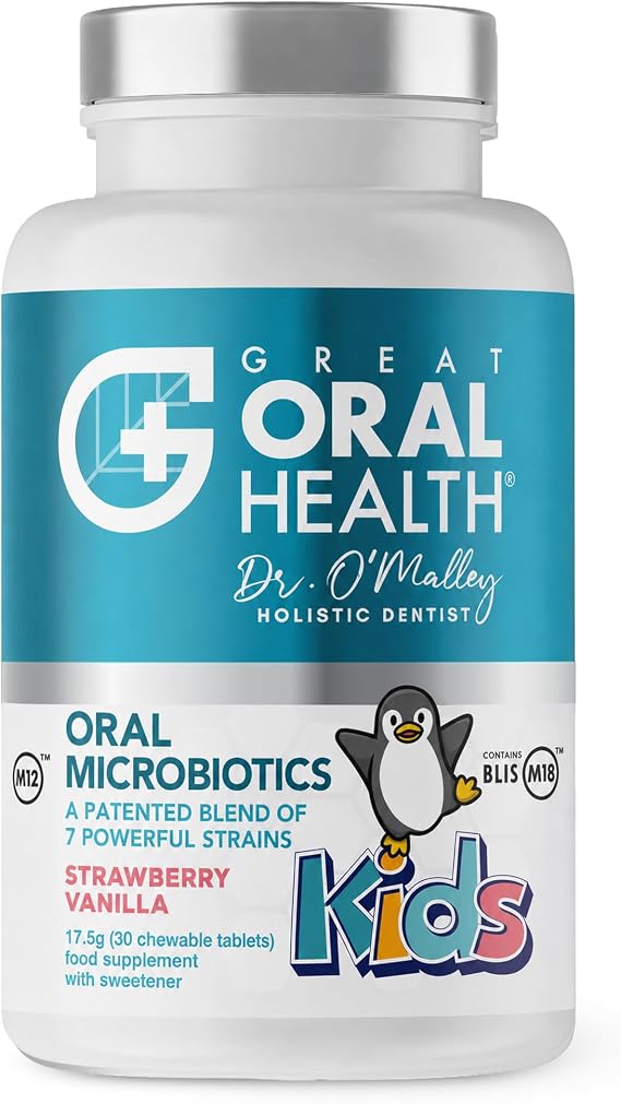 Oral Probiotics for Mouth Bad Breath Treatment for Kids Dental Care & Cavity Prevention with BLIS K12 M18 – Dr Formulated Dental Probiotics for Teeth and Gums, 30 Chewable Tablets Strawberry Vanilla