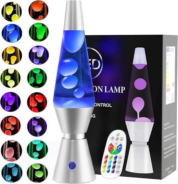 AONESY LED Liquid Motion Lamps, Soothing Motion Lamp for Relaxation, 17 Colour Changing Light White Liquid & White Wax, La Lamp for Kids Adults, Mood Lighting Retro Home Decor-14.5" Silver Base [Energy Class F]