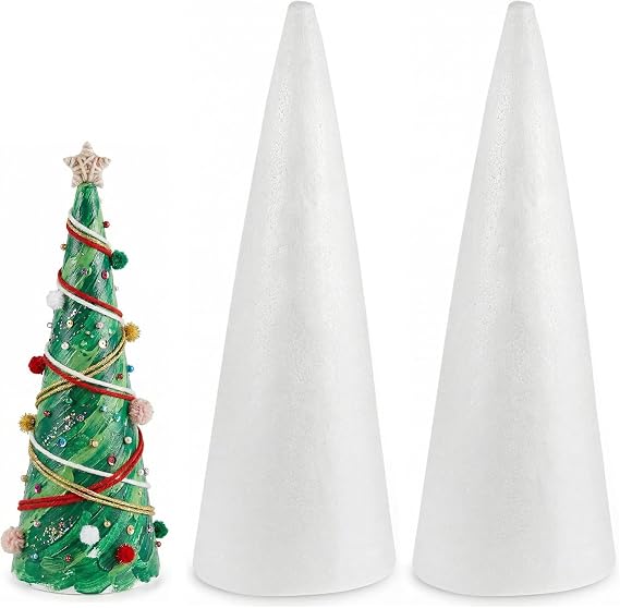 Angoily 2 Pcs Polystyrene Cone 38 cm White Foam Cones for Craft Christmas Tree DIY Art Projects Handmade Gnomes Polystyrene Trees Holiday Decorations