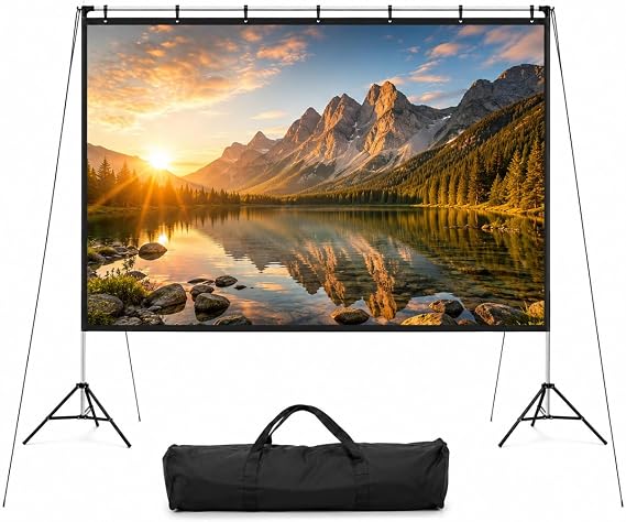 120 Inch Projector Screen with Tripod 16:9 Portable Front/Rear