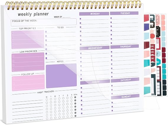 Undated Weekly Planner Pad, 52 Sheets To Do List Notebook, Purple