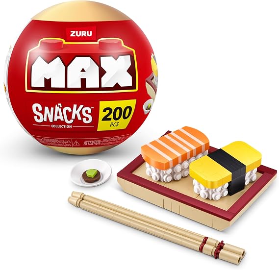 MAX Premium Snacks Building Bricks (Sushi) Novelty Unboxing Toy Collectible Mini's by ZURU, 200 Pieces