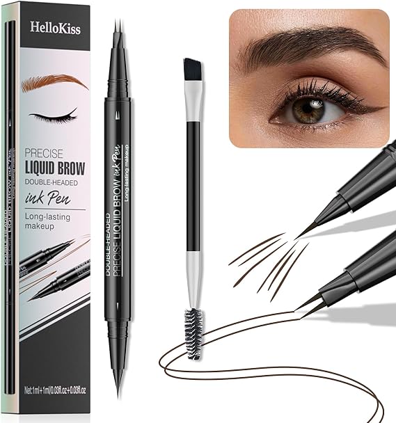 Liquid Eyebrow Pen - New Double Headed 2 Tip Eyebrow Pen with Brow Brush, Eyebrow Contouring Pen for Natural Looking Defined Eyebrows (# 03)