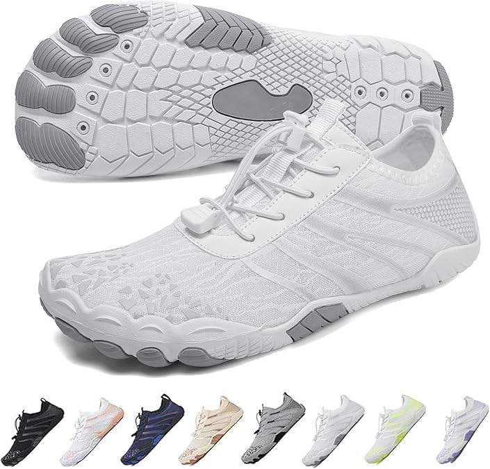 Hike Barefoot Shoes for Womens & Mens,Pro Footwear with Wide Toe Box & Non-Slip Barefoot Shoes Unisex,Athletic Outdoor Hiking Footwear,Water Shoe Running Shoe Grey White