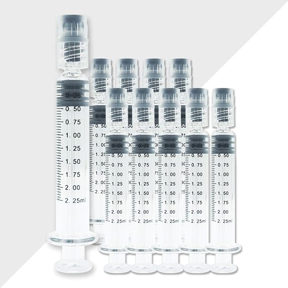 2.25ml ホウケイ酸ガラスシリンジ プラスチックプランジャー付き | 10個パック | 漏れ防止ルアーロックシリンジ 針なし | 液体、接着剤、油用の正確な測定シリンジ、ホウケイ酸ガラスチューブ付き