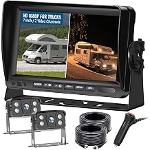 VEKOOTO RV Backup Camera System Wired AHD 1080P 7“ Split Screen Monitor, IP69 Recording/Waterproof/Night Vision, 2 Channels Camera for Truck Camper Adapter Trailer (N72)