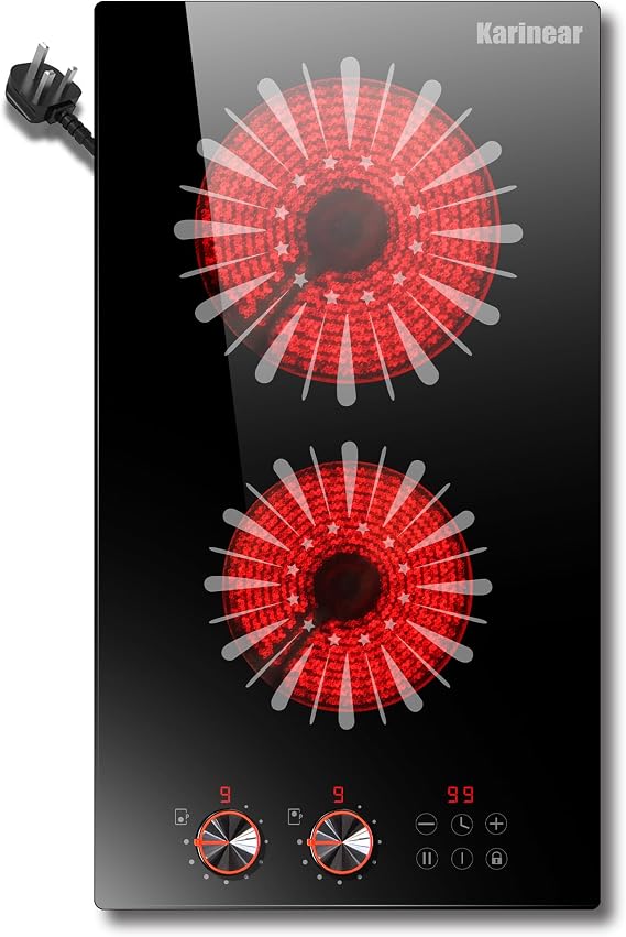 Karinear 2 Ring Ceramic Hob 30CM Plug in Ceramic Hob 13Amp