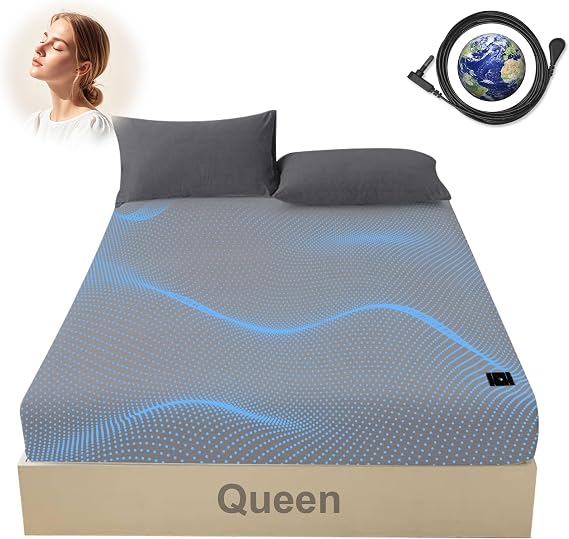 Grounding Sheets Queen,Fitted Sheet 60x80 in with Grounding Wire for Better Sleep,90% Organic Cotton 10% Pure Silver,Bed Sheets Conductivity(Gray, 60 * 80 * 14inch)