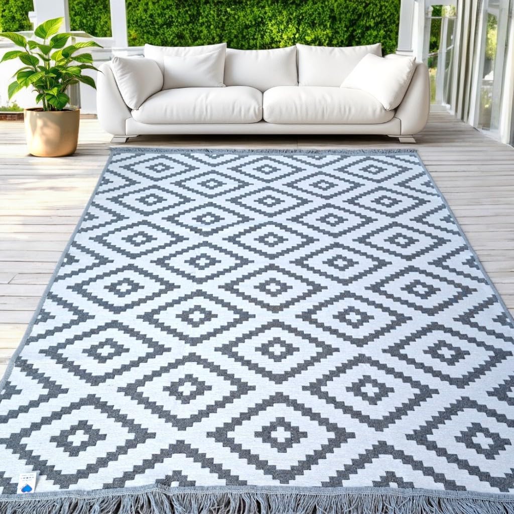 Dokuma Kilim, Çift Taraflı Kullanılabilir Makinede Yıkanabilir Modern Desen Gri-Beyz Dokuma Kilim 60  90 cm