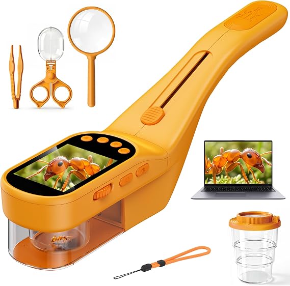 Bug Catcher Microscope for Kids Outdoor: STEM Toys with 500X HD Zoom - Birthday Gift for Boys Girls Age 3-12 - Handheld Nature Explorer Kits for Summer Camping