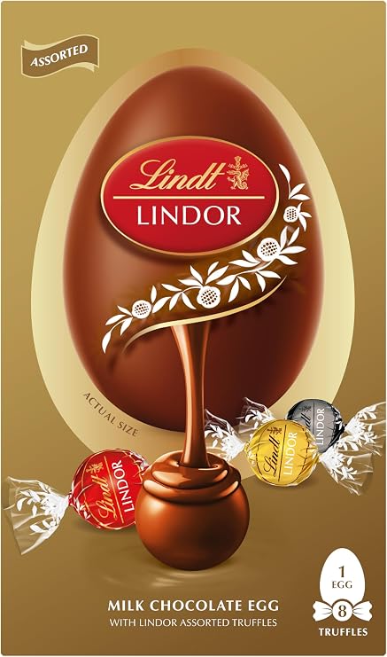 Lindt Lindor Assorted Chocolate Easter Egg 260g – Milk Dark and White Chocolate Truffles with a Smooth Melting Filling – Ideal for Easter Gifting – Easter, gift