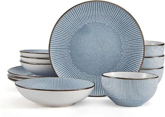 12 Piece Dinnerware Set Service for 4 Plates Sets for Home Dishes and Plates Sets