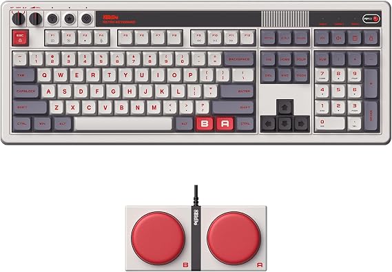 8Bitdo Retro 108 Mechanical Keyboard with 108 Keys and Integrated Numpad, Bluetooth/2.4G/USB-C Hot Swappable Wireless Gaming Keyboard for Windows and Android - N Edition - QWERTY ANSI US Layout