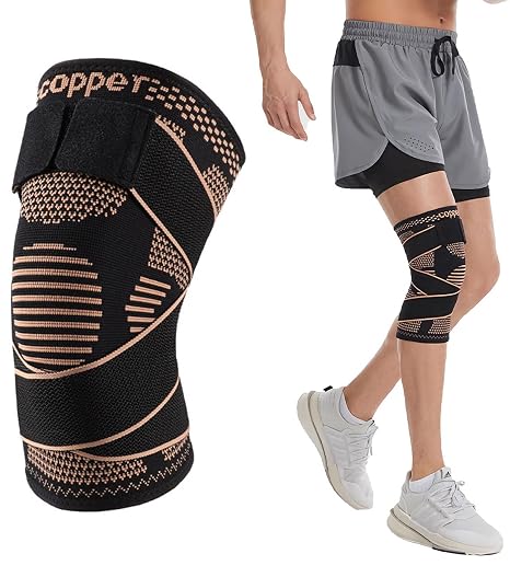 Copper Knee Brace for Men Women, Knee Support with Straps - Compression Sleeve for Meniscus Tear, Arthritis, ACL, Joint Pain, Running, Weightlifting, Sports & Recovery (1PCS, M)