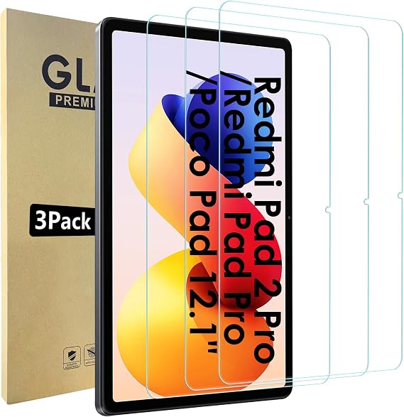 3 Pieces Screen Protector Compatible with Xiaomi Redmi Pad 2 Pro/Redmi Pad Pro/Poco Pad 12.1 Inch, 2.5D No Bubble HD Anti-fingerprint Tempered Glass Compatible with Xiaomi Poco Pad 12.1 Inch