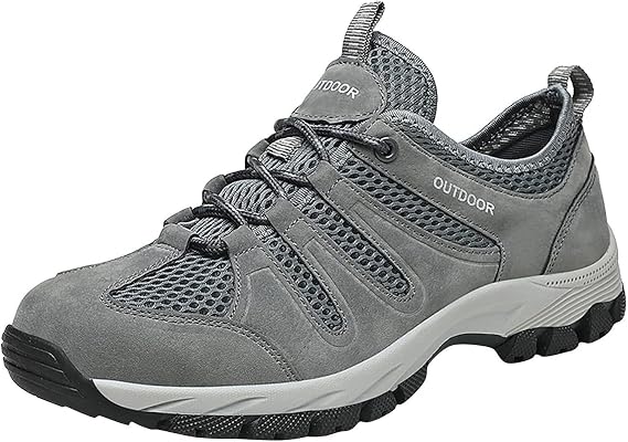 Waterproof Hiking Boots For Men Outdoor Lightweight Trekking Trails Shoes Backpacking Mountaineering Boots Grey, 10 inches