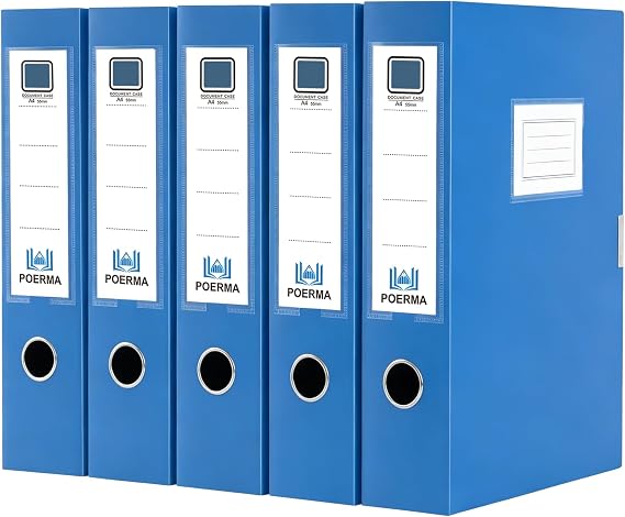 Box Files A4, 5 Pack Folding Plastic Filing Boxes, 55mm Spine (Blue)