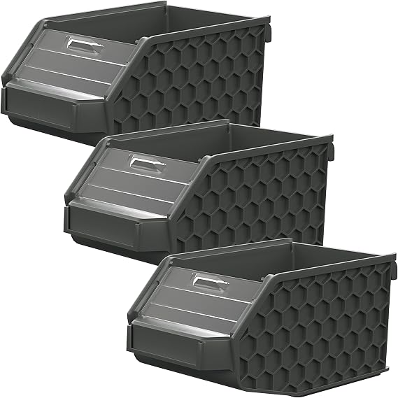 Klein Tools 54865MB MODbox Small Storage Bin, 3-Pack, Modular Wall-Mounted Organizer for Fasteners, Bits, and Accessories, Clear Removable Window, Tool-Free Mounting, Nestable Off-Wall Design