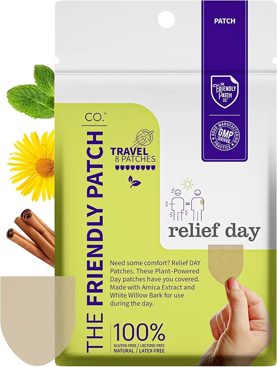 Relief Day Patch - Arnica, White Willow Bark, Saffron &amp; Peppermint for Soreness and discomfort for Women and Men