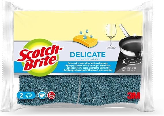 Scotch-Brite Delicate, Non-Scratch Natural Fibre Dish Sponges, 2 per Pack - Highly Absorbent - for Kitchen and Household - Gentle on Uncoated Cookware and Glass
