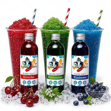 Hopser Food Fun Slush Syrup Set 3 x 250 ml - Variety Mix for Slushy Ice Drinks & Frozen Drinks Concentrate 1:5 for Slush Machines Ninja Slushie Maker Made without Glycerine & No Azo Dyes