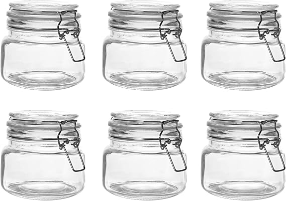 Glass Jars with Lids, 500ml Clip Top Glass Jar Set of 6, Airtight Storage