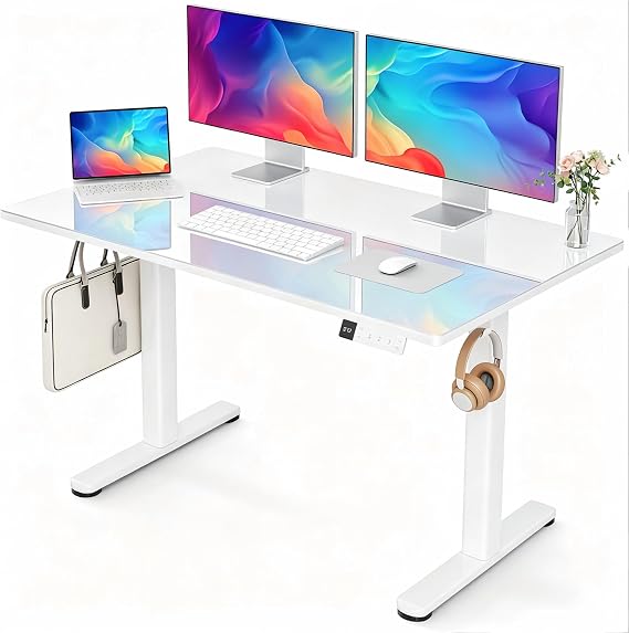 Claiks Height Adjustable Desk with Glass Top 100 x 60 cm Electrically