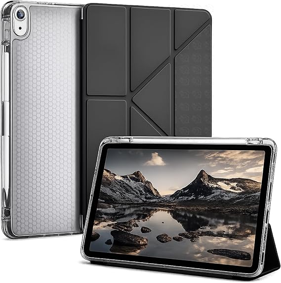 URUCHI [Kalem Bölmeli] Galaxy Tab S11 Tablet Kılıfı, Siyah, SM-X730 SM-X736B Uyumlu Samsung Tablet Kabı, 4 Kademeli Katlanır Stand, Şeffaf Petek Dokulu Silikon Arka, Kalem Yuvalı Kapak