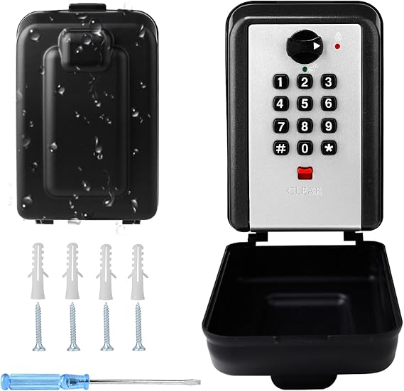 Key Box with Lock 12 Digit Code Weatherproof Aluminium Alloy Wall Mount Large Capacity for 5-8 Keys Silver (9.1 x 5.7 x 13.4 cm)