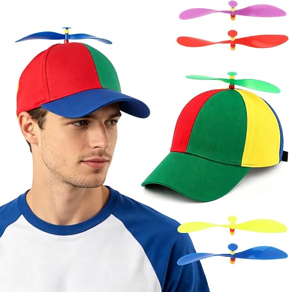 Colourful Propeller Hat, 2pcs Rainbow Beach Baseball Cap with 4pcs Propeller, Adjustable Size for Adults