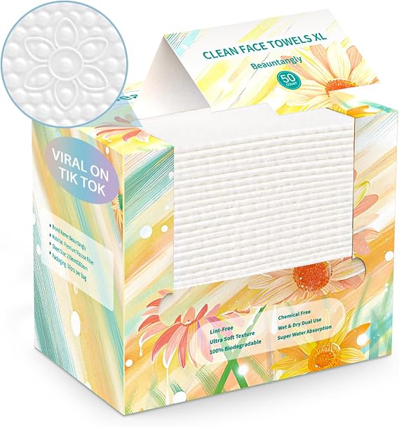 Beauntangly Disposable Face Clean Towels XL, Face Cloths for Skin Care, Thick Lint- free Ultra Soft Dry Wipes for Makeup Removing, Cleaning, Traveling, 10-Inch X 12-Inch, 50 Count 1 Pack