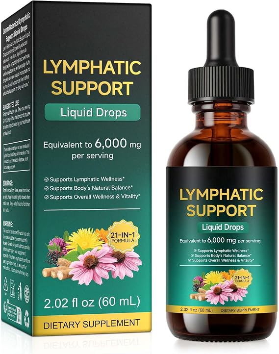 Lymph System Support Supplement, 6000mg Lymphatic Support Drops 21 in 1 Lymphoria Lymphatic Drainage Drops Herbal Liquid Supplement with Botanical Extracts for Lymph Clean