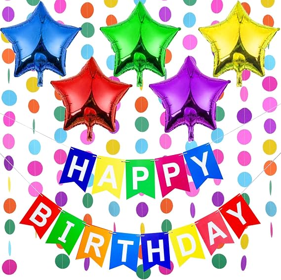 Birthday Decoration Children's Birthday Decoration Birthday Decoration Happy Birthday Bunting Garland Stars Foil Balloons Rainbow Garland. Birthday Party Decoration Girls and Boys