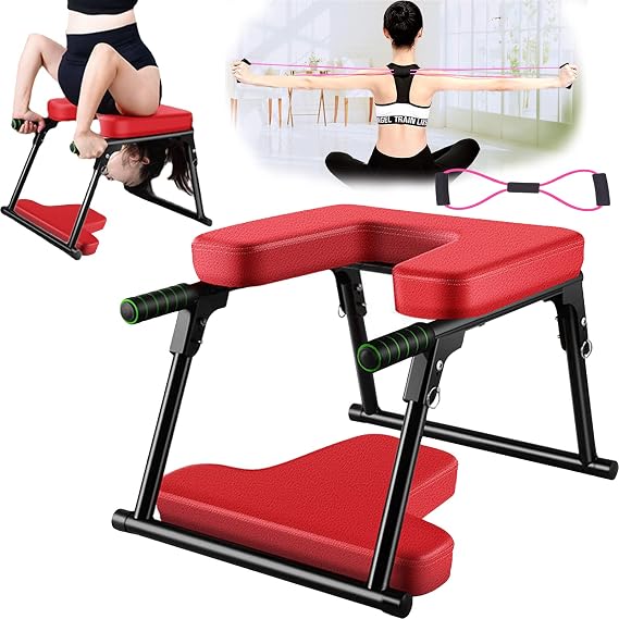 Aisny Yoga Headstand Stool, Foldable Yoga Headstand Chair for Home and Gym Steel PU Pad Yoga Accessories Fitness Accessories with Yoga Stretch Band 200KG Load Capacity Fitness Relaxation