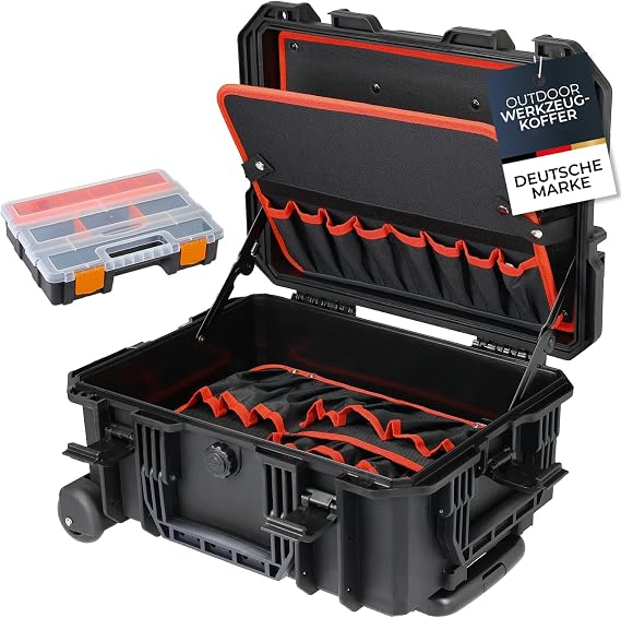 HMF 15604-02 Outdoor Tool Trolley Tool Box Empty with Wheels 46.5 x 36 x 22.5 cm