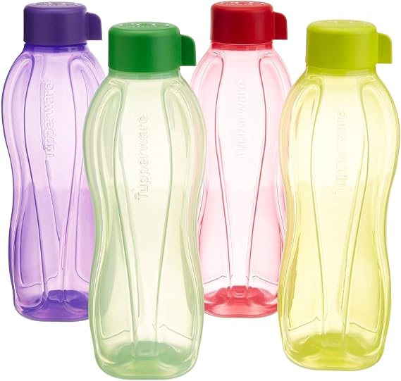 Tupperware Aquasafe Water Bottle Set 1 Litre Set of 4 Multicolor by JMD Creations.