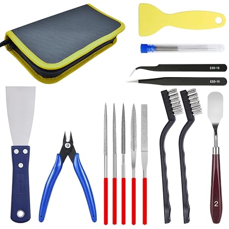 3D Printer Maintenance Tool Kit, 24pcs Set with Nozzle Cleaning Tools, Wire Cutters, Scrapers and Carrying Case Diamond Files, Tweezers for 3D Printer, Model Building
