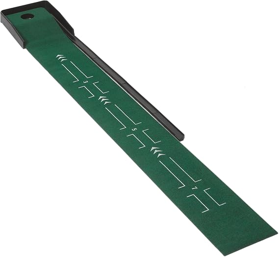 Amazon Basics Golf Putting Mat with Automatic Ball Return - Indoor Putting Green Practice Mat, Alignment Guides & True Roll Surface, Home Office Training Aid, 274 x 37cm, Green