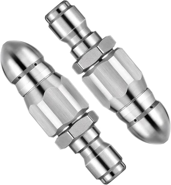 Powerful Pipe Cleaning and Unclogging Nozzle Kit 2pcs Stainless Steel Sewer Jetter Nozzle for 1/4 Quick Connector 5000 PSI High Pressure Drain Washer Jet for Household Pipe and Hose Cleaning Tool