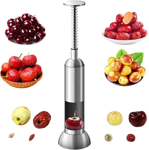 Cherry Pitter Tool, Multi Stoner Fruit Remover with Stainless Steel Rod, Dates Pitting Device for Red Dates, Hawthorn, Cherries, Jujubes