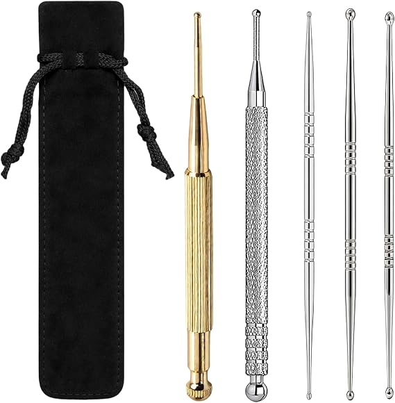Acupressure Pen, Professional Massage Tool for Office Workers and Fitness Enthusiasts, Stainless Steel and Brass Acupressure Pens with Fine Tip, Three-Piece Set in Black Pouch (17.5 x 3.5 cm)