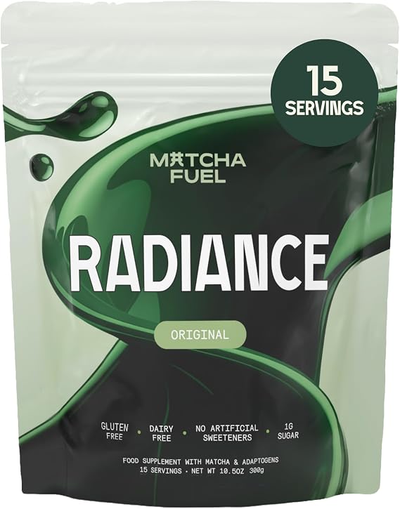 Matcha Fuel Radiance - Matcha Collagen Latte Powder - 15 Servings - 300g | 10g Hydrolyzed Marine Collagen Peptides - Ceremonial Grade Matcha Powder - Hyaluronic Acid - Tremella & Reishi