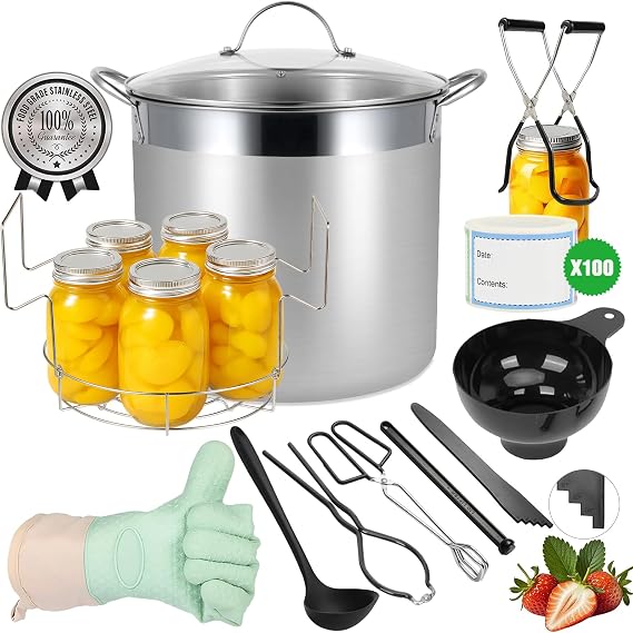 19L Water Bath Canning Pot with Rack and Lid, Canning Supplies