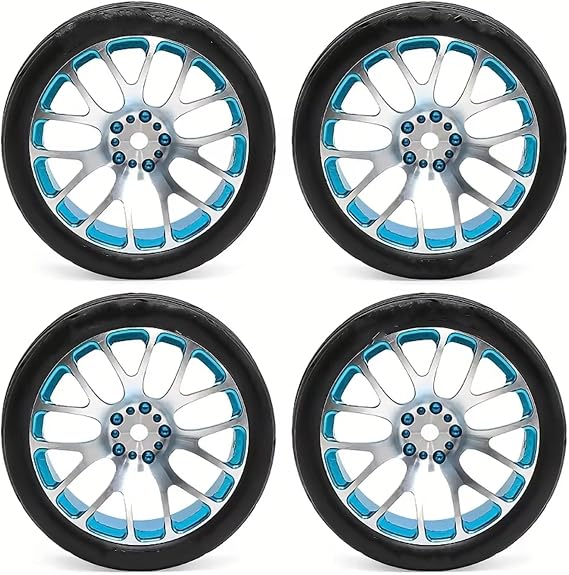 Rc Upgrade Components For Tamiya For TT01 For TT02 XV01 FW06 1/10 4pcs CNC Aluminium 64mm RC For Rally For Racing Wheel Hub Drift Tyre Wheel Parts Wheel(Blue)