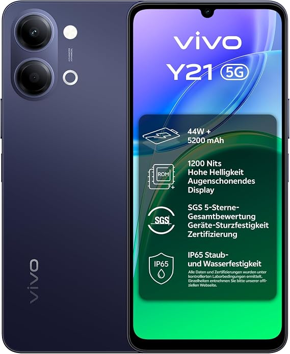 vivo Y21 5G Smartphone | 4GB + 256GB | 6.74 Inch 120Hz Display | 50MP