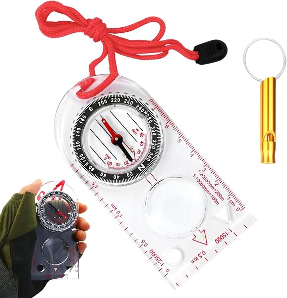 Navigation Compass with Emergency Whistle,Baseplate Orienteering Compass